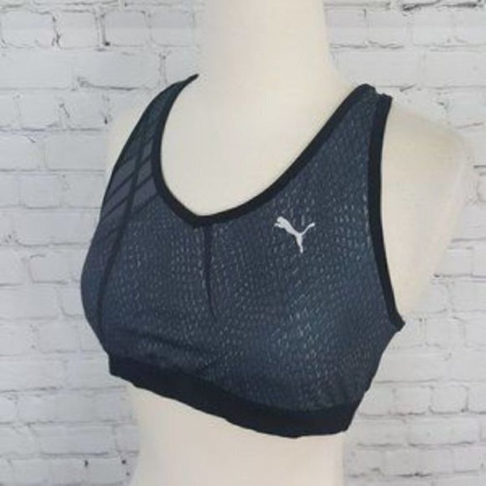 Puma Gray Black Sports Bra Running sz M Racerback - Picture 2 of 7